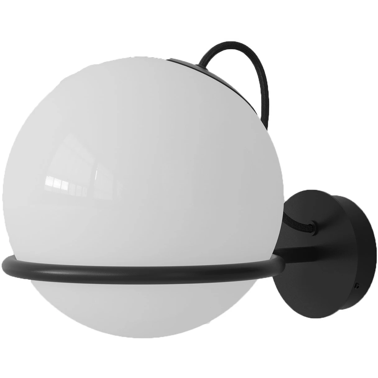 Model 238/1, 1 Opaline Sphere (20cm diameter), black mount - Wall lamps - Gino Sarfatti - Black, white