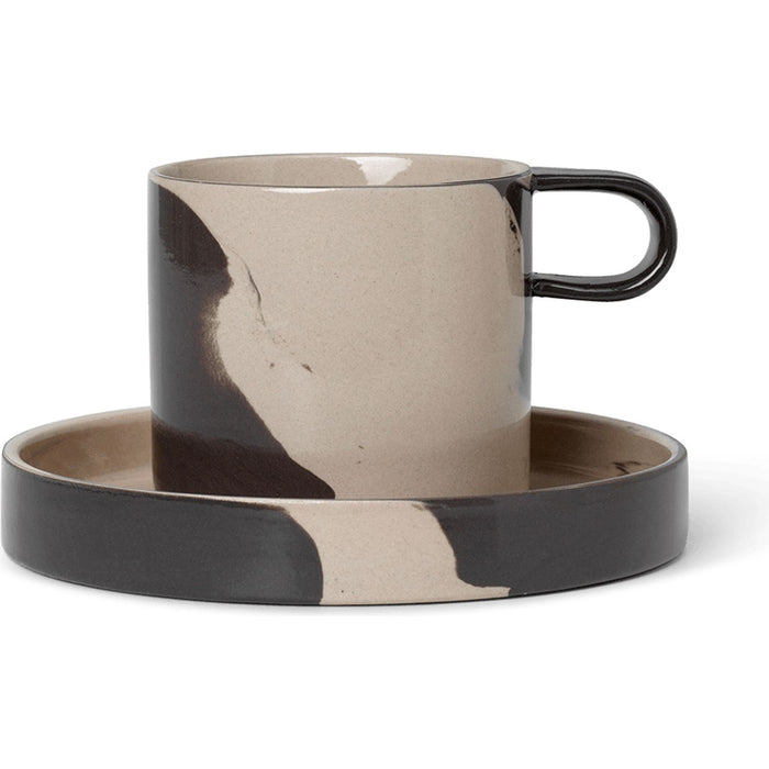 Photo of Inlay Cup With Saucer - Kop - Sand/brown - Ø: 13.7 X H: 7.3 Cm