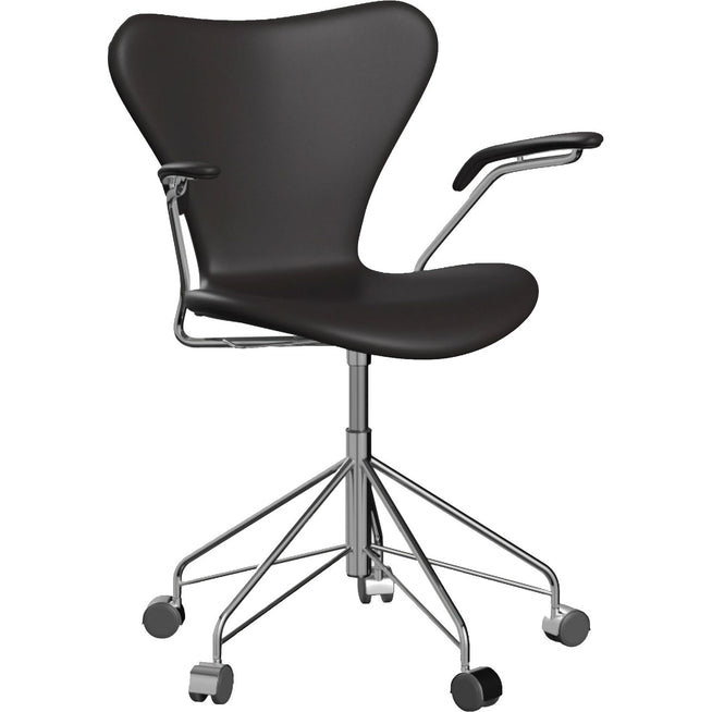 Photo of 3217 Sjuan - Full Upholstery, Leather, Soft Black Brown - Desk Chairs - Arne Jacobsen - Brown