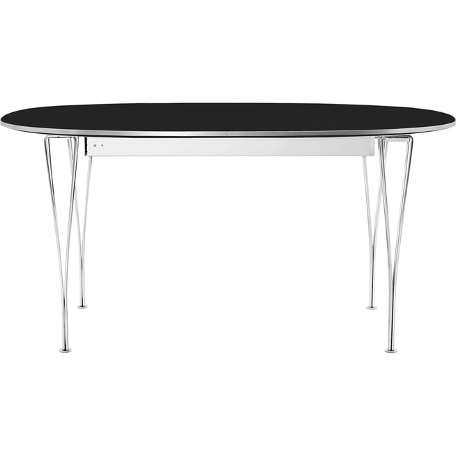 Photo of B620 Superellipsis Extendable, Laminate, Black, Chrome - Dining Table - Arne Jacobsen,bruno Mathsson,piet Hein