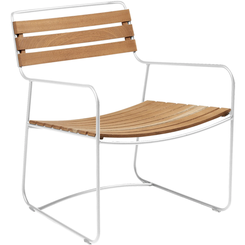 Photo of Surprising Teak Low Armchair Cotton White - Outdoor armchairs - Harald Guggenbichler - Metal/wood