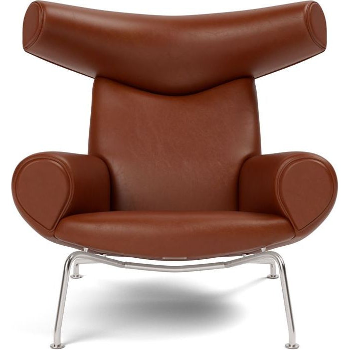 Photo of Wegner Ox Chair - Leather Cera 905 Russet Brown/Brushed Stainless Steel