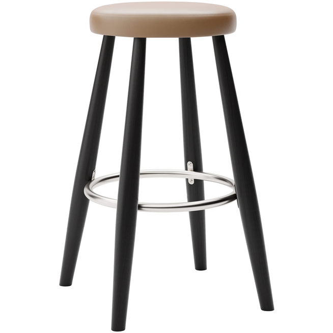 Photo of Carl Hansen - Ch58 Low Stool, Black Lacquered Oak, Leather Group C Sif - 91 - Bar stools & Bar stools - Hans J. Wegner - Black - Leather/metal/wood