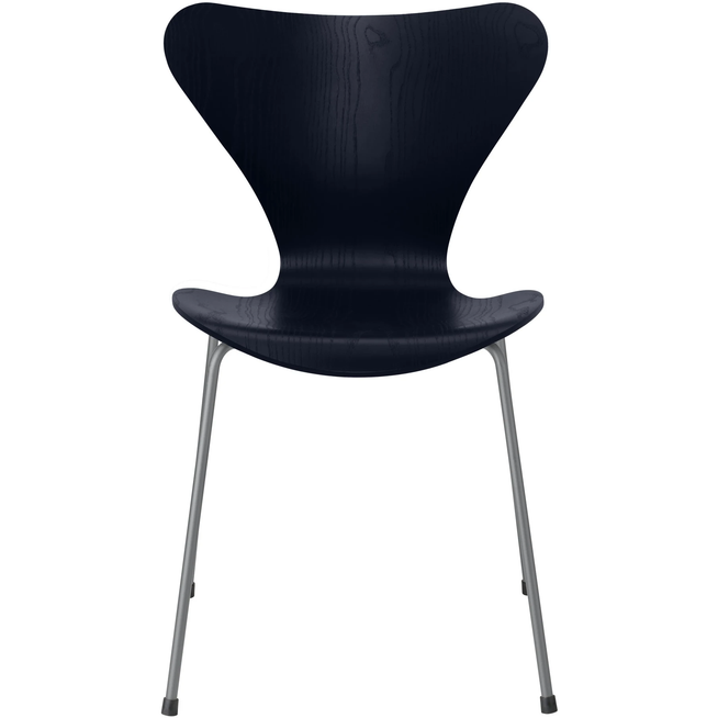 Photo of Sjuan 3107 Midnight Blue Coloured Ash/silver Grey - Dining chairs - Arne Jacobsen - Blue - Metal/wood