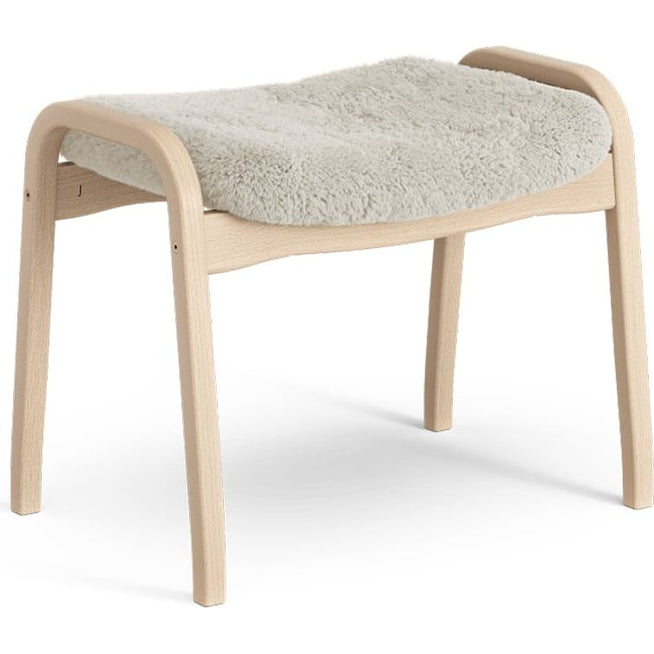 Photo of Lamino Footstool Sheepskin Moonlight, Natural Lacquered Beech