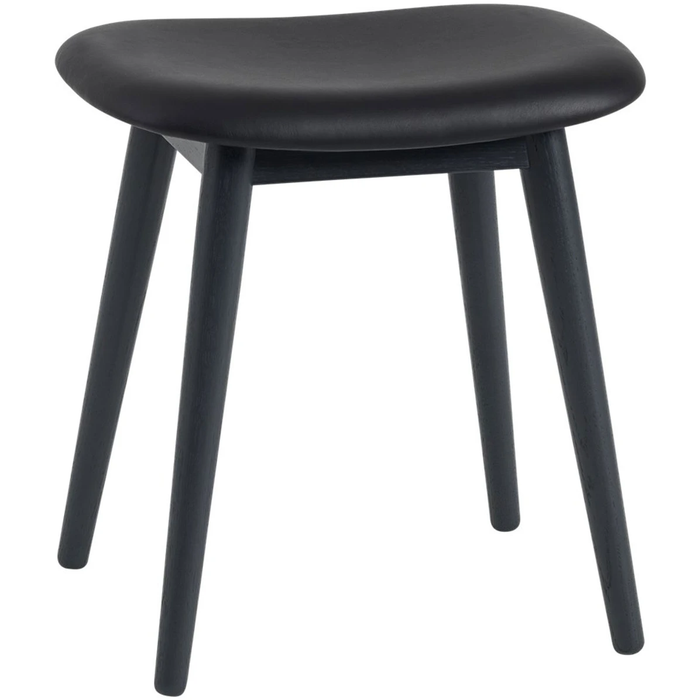 Photo of Fiber Stool, Wood Base, Silk Leather - Black/black - Stools - Iskos-berlin - Black - Wood/synthetic