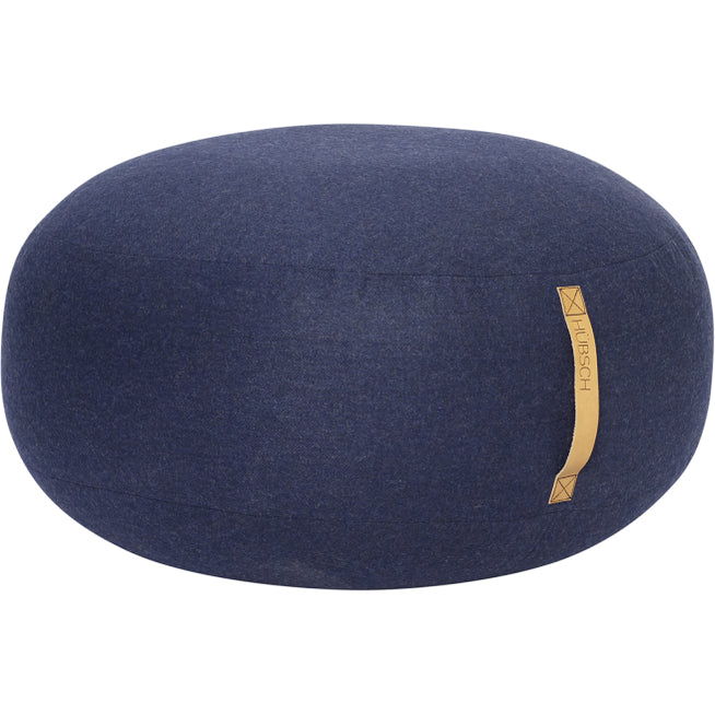Photo of Pouf Blue Wool with Leather Handle