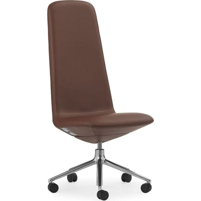 Photo of Off Chair Høj M. Hjul H: 124,8 Cm - Aluminium/ultra Leather Cognac
