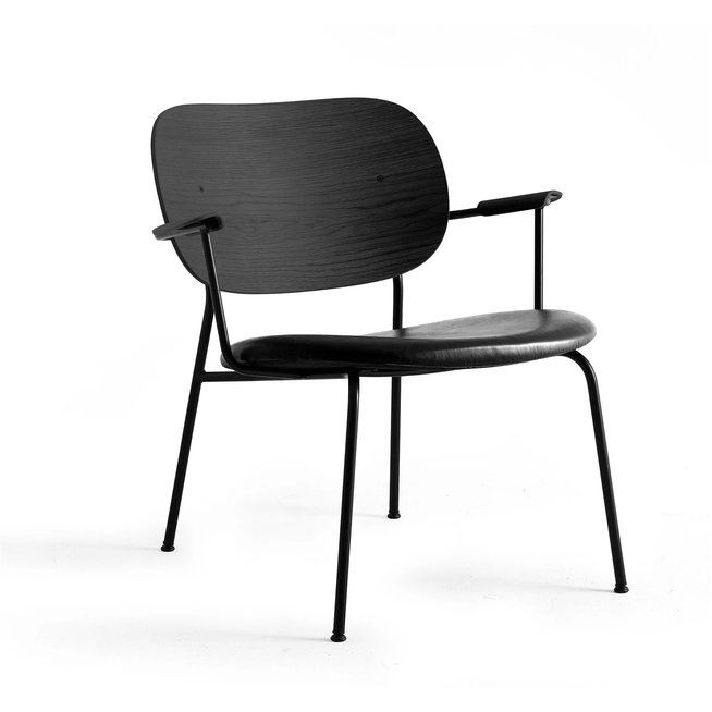 Photo of Co Lounge Chair Black Base Black Oak Back, Dakar 0842 - Dining Chairs - Norm Architects - Black - Leather/Metal/Wood/Foam