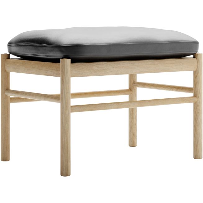 Photo of Carl Hansen - Ow149F - Colonial Footstool, Oiled Oak, Leather Group C Sif - 98 - Footstools - Ole Wanscher - Black - Leather/Wood