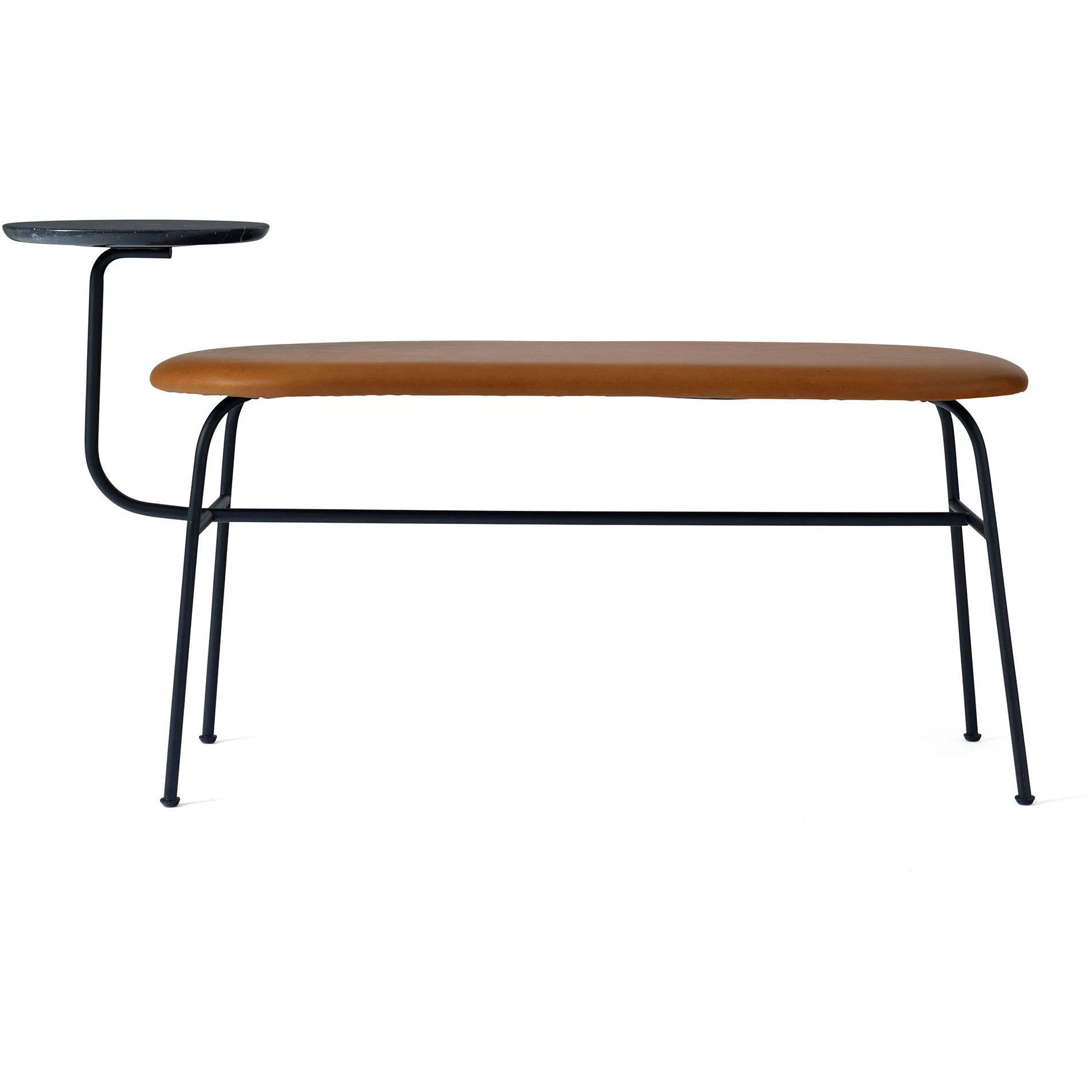 Afteroom Bench, Black/cognac - Benches - Afteroom - Brown - Leather/metal/stone