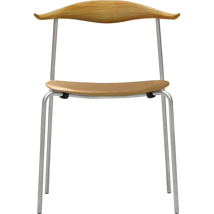 Photo of Carl Hansen - Ch88p - Upholstered seat, oiled oak, leather group B Thor - 325, stainless steel legs - dining chairs - Hans J. Wegner - Beige - metal/wood
