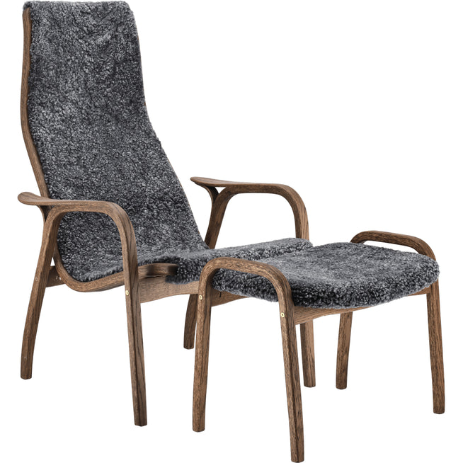 Photo of Lamino Armchair And Footstool Oak/Sheepskin Special Edition Rubio Monocoat Chocolate-charcoal