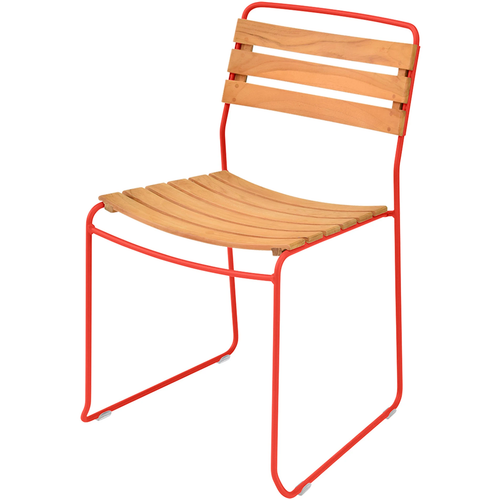 Photo of Surprising Teak Chair - Capucine - Outdoor dining chairs - Harald Guggenbichler - Orange - Metal/wood