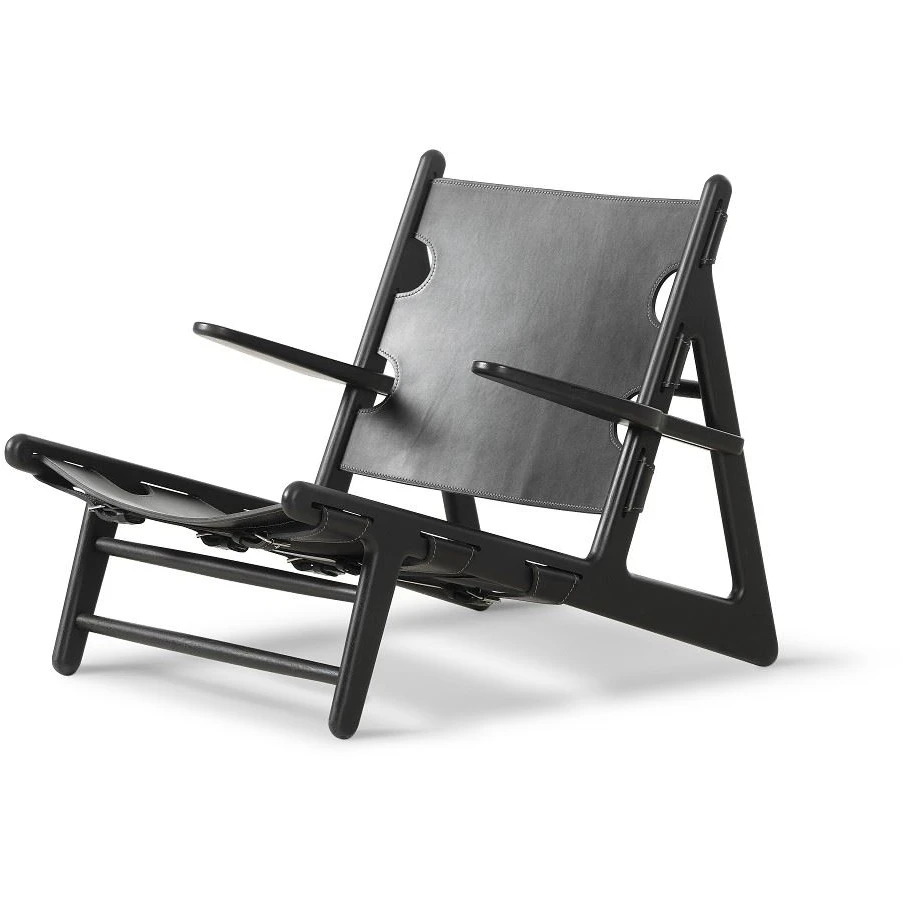 2229 Hunting chair by Børge Mogensen Sh: 28 cm - black leather/black lacquered oak