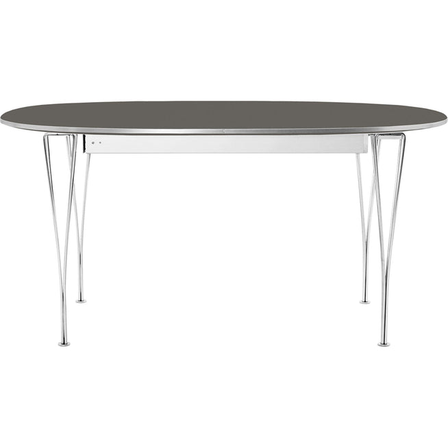 Photo of B619 Superellipsis Pull-out Laminate - Grey/Chrome - Dining Table - Arne Jacobsen,Bruno Mathsson,piet Hein