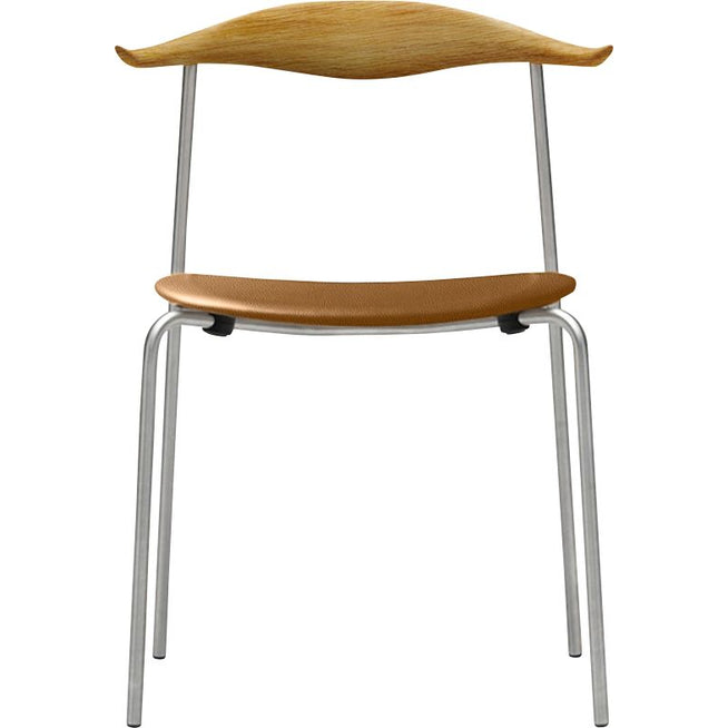Photo of Carl Hansen - Ch88P - Upholstered seat, oiled oak, leather group A Loke - 7050, stainless steel legs - dining chairs - Hans J. Wegner - brown - metal/wood