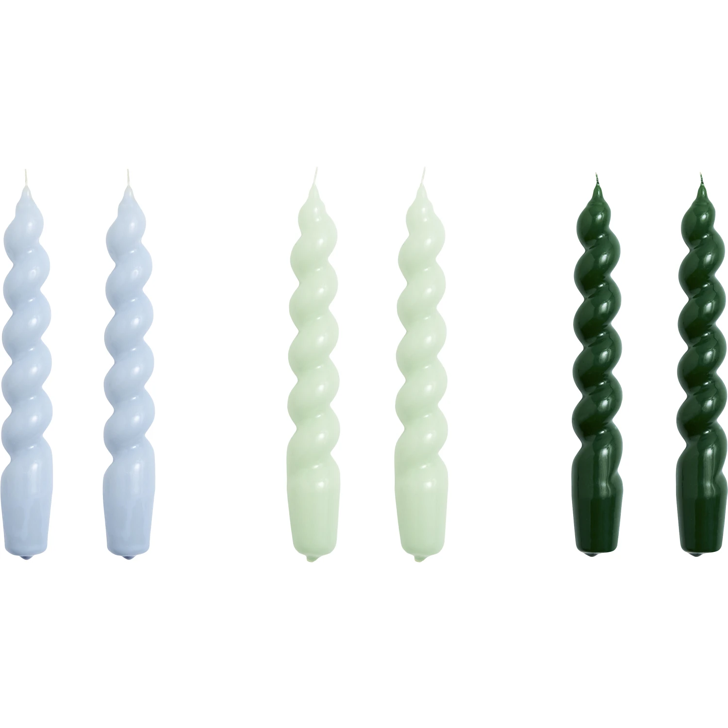 Candlespiral Set Of 6-light Blue, - H19 X W2 L2 Stearinljus