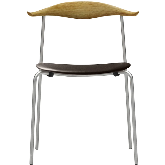 Photo of Carl Hansen - Ch88p - Upholstered seat, oiled oak, leather group B Thor - 306, stainless steel legs - dining chairs - Hans J. Wegner - brown - metal/wood