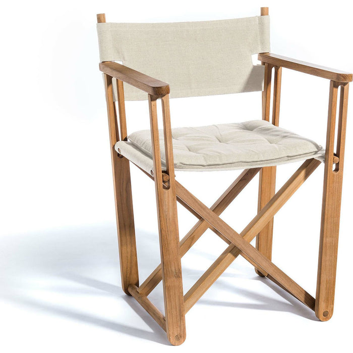 Photo of Cross Dining Chair, Teak, Beige Papyrus Fabric - Outdoor Dining Chairs - Björn Hultén