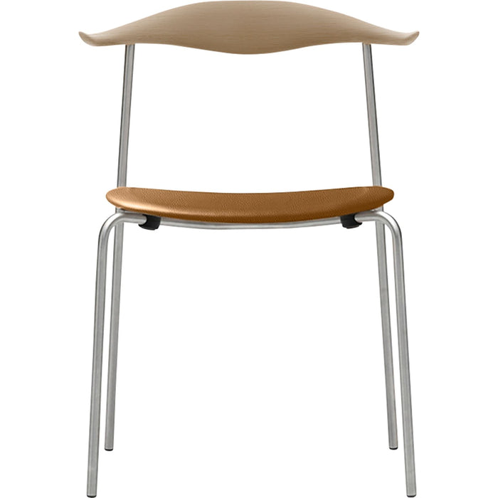 Photo of Carl Hansen - Ch88P - Upholstered seat, soaped oak, leather group A Loke - 7050, stainless steel legs - dining chairs - Hans J. Wegner - brown - metal/wood