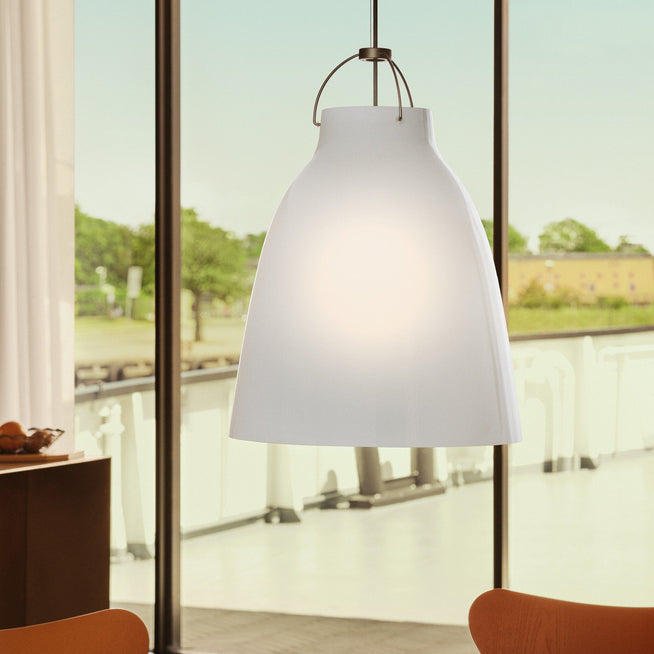 Photo of Caravaggio Opal P3 Pendant Lamp White Opal Glass-silver Grey Cord