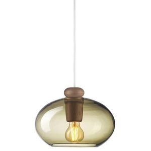 Photo of U2 Hiti Pendant with White Cord Ø: 26 cm - Walnut Natural/Smoked Glass