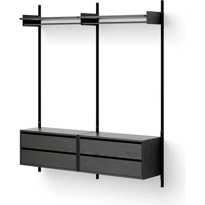 Photo of Wardrobe Shelf Cabinets W. Drawers - Shelving System - Black Ash / Black - H190 X W163,5 X D35 Cm