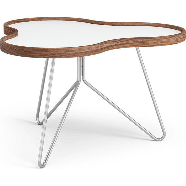 Photo of Flower Table 62x66 Cm White - 39cm - Walnut Edge - Chrome Base