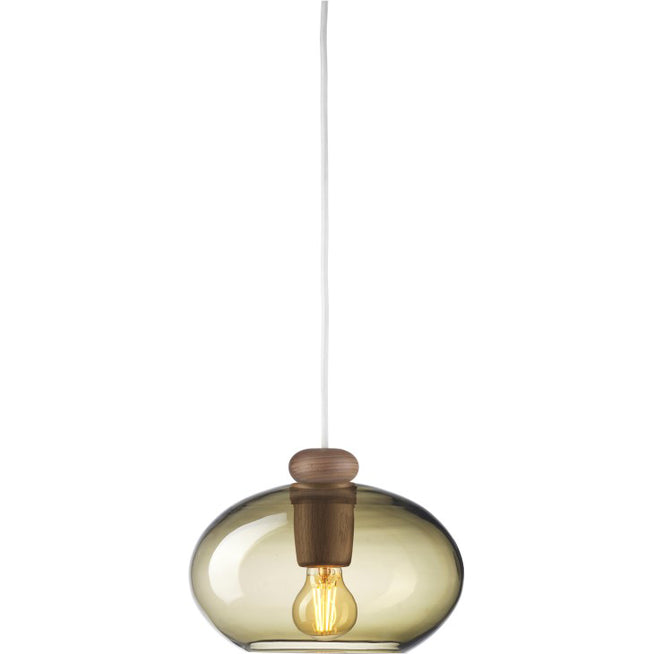 Photo of U2 Hiti Pendant with White Cord Ø: 26 cm - Walnut Natural/Smoked Glass