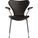 3207 Series 7, Front Upholstered, Grace - Chestnut - Dining Chairs - Arne Jacobsen - Brown - Leather/Metal/Wood/Foam