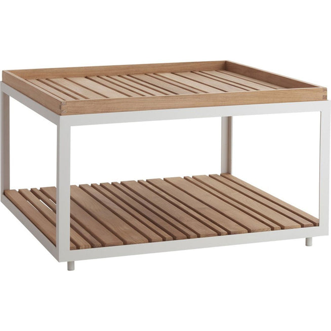 Photo of Level Coffee Table, White, Large, Table Top: Teak - Coffee Table Outdoor - Bykato - White - Metal/Wood
