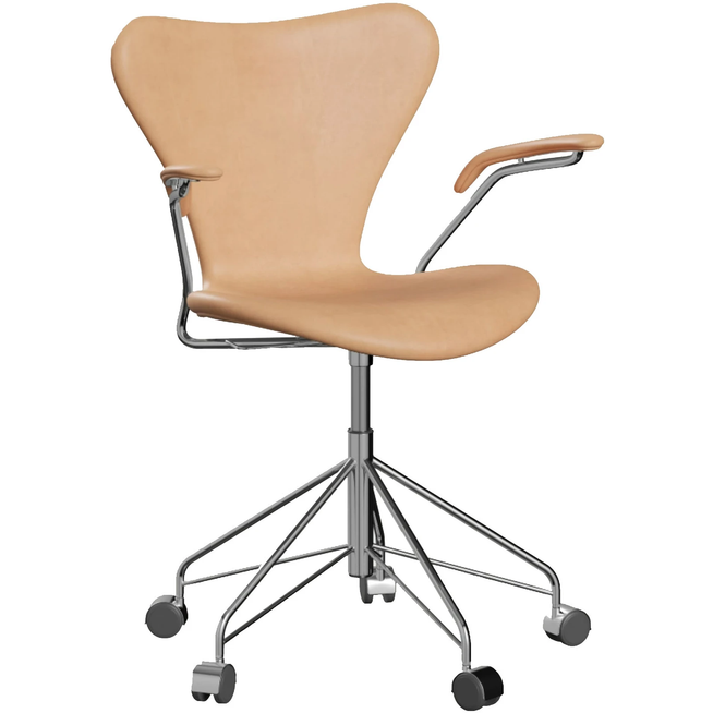 Photo of 3217 Sjuan - Upholstery, Leather, Natural - Desk chairs - Arne Jacobsen - Beige