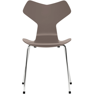Photo of 3130 Grand Prix, Lacquered, Deep Clay, Underframe Chrome Steel - Dining Chairs - Arne Jacobsen - Beige, Grey - Metal/Wood