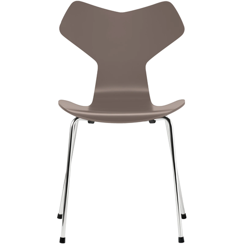 Photo of 3130 Grand Prix, Lacquered, Deep Clay, Underframe Chrome Steel - Dining Chairs - Arne Jacobsen - Beige, Grey - Metal/Wood