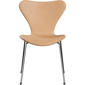 Photo of 3107 Sjuan - Upholstered, Leather, Natural - Dining chairs - Arne Jacobsen - Beige - Leather/metal/wood