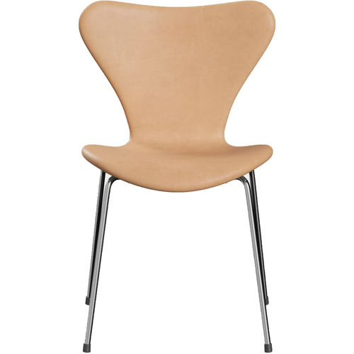 Photo of 3107 Sjuan - Upholstered, Leather, Natural - Dining chairs - Arne Jacobsen - Beige - Leather/metal/wood