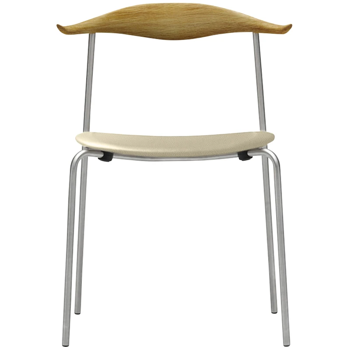 Photo of Carl Hansen - Ch88p - Upholstered seat, oiled oak, leather group B Thor - 300, stainless steel legs - dining chairs - Hans J. Wegner - White - Metal/wood