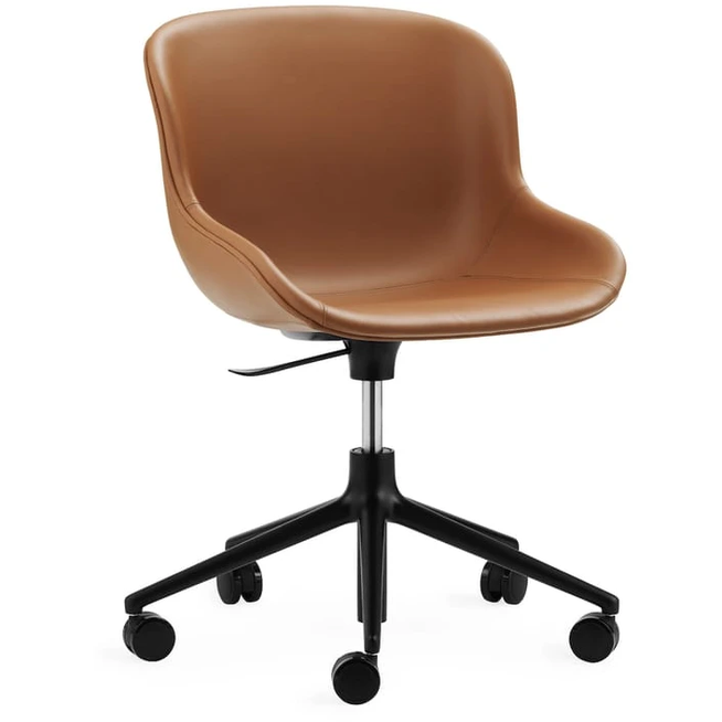 Photo of Hyg Stol Drejestel 5w Gaslift - Full Upholstery - Kontorstol - Seat: Ultra Leather Brandy / Frame: Black Aluminum - L: 72,5 X D: 72,5 X H: 78/92 X Sh: 38/52 Cm