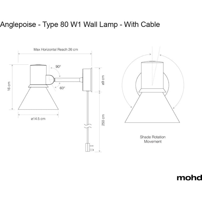 Photo of Type 80 Wall Light Matte Black, With Cable/plug, Incl. Led 6w Max 10w E27 600lm, 2700k Ip20 - Sänglampor - Sir Kenneth Grange - Svart