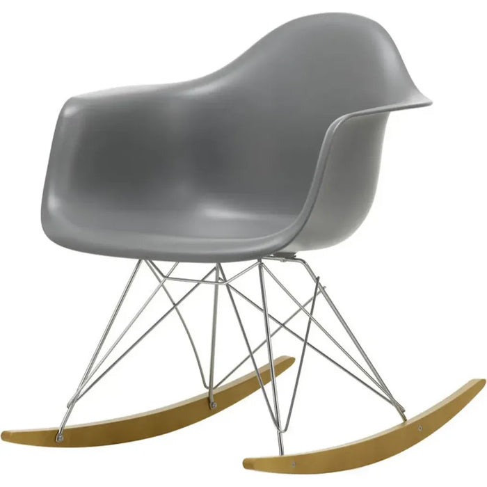 Eames Plastic Armchair Rar - 56 Granite Grey - Chrome Base/golden Maple - Matstolar - Charles & Ray Eames - Grå - Metall/trä/plast