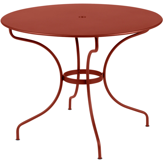 Photo of Opéra+ Table Ø 96 cm, Red Ochre - Outdoor dining table - Studio Fermob - Red - Metal