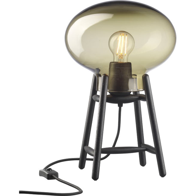 Photo of U4 Hiti Table Lamp with Black Cord H: 22.8 cm - Black Painted Oak/Smoked Glass