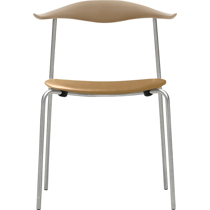 Photo of Carl Hansen - Ch88p - Upholstered seat, soaped oak, leather group B Thor - 325, stainless steel legs - dining chairs - Hans J. Wegner - Beige - metal/wood