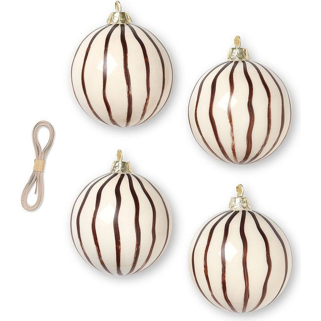 Photo of Christmas Glass Ornaments Lines - Set Of 4 - Julekugle - Red Brown - Ø8 X H9,5 Cm