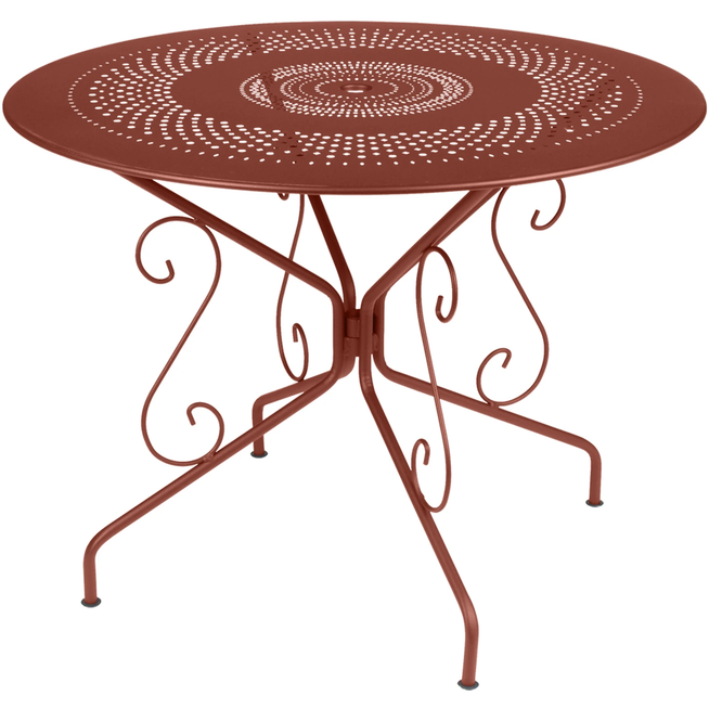 Photo of Montmartre Table Ø 96 cm, Red Ochre - Outdoor dining table - Red - Metal