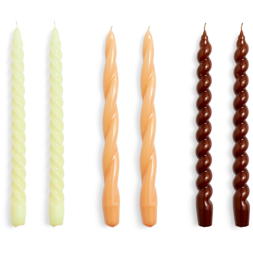 Candle Long Twist/spiral Candle Mix 6-pack Dark Peach-brown