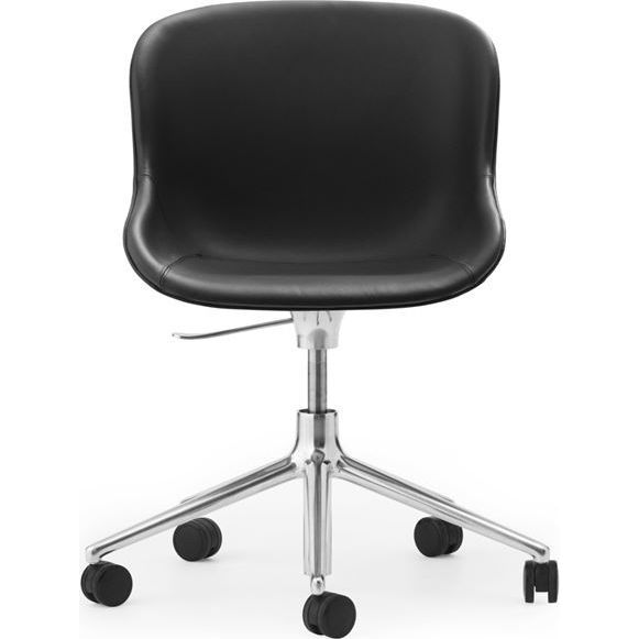 Photo of Hyg Swivel Chair with Height Adjustment Fully Upholstered Sh: 46 cm - Black Leather/Aluminium