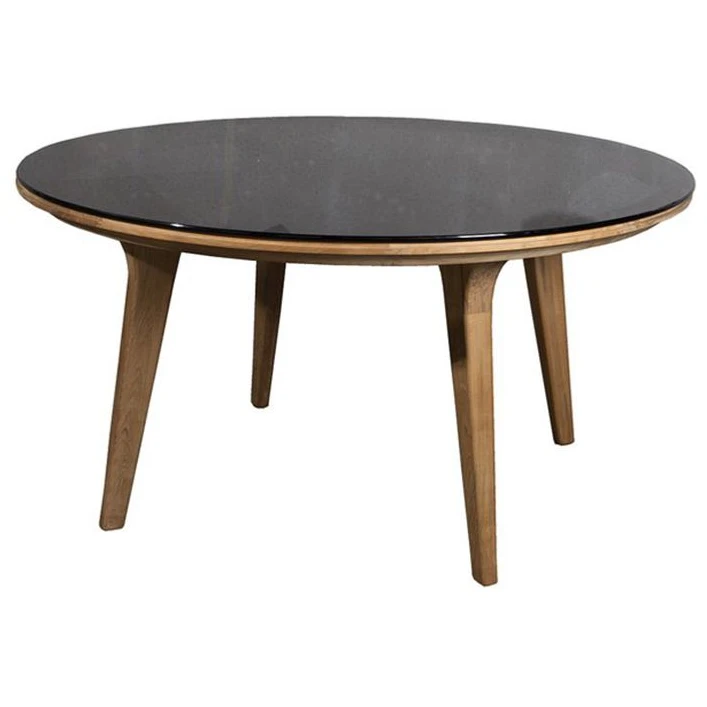 Aspect Table - Dining Table - Frame: Teak / Table Top: Clear Glass, Smoked Black - Ø144 - Ø: 144 x H: 74 cm