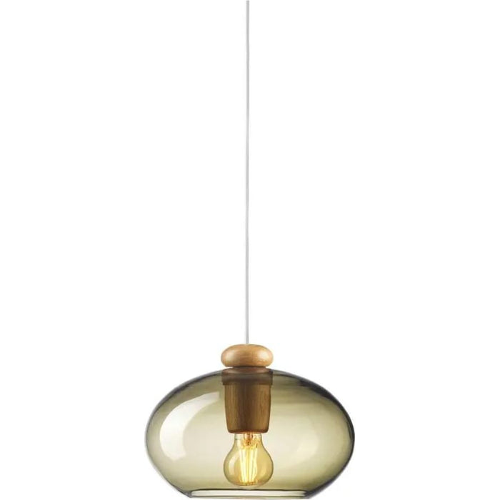 Photo of U2 Hiti Pendant with white cord Ø: 26 cm - Oak natural/smoky glass